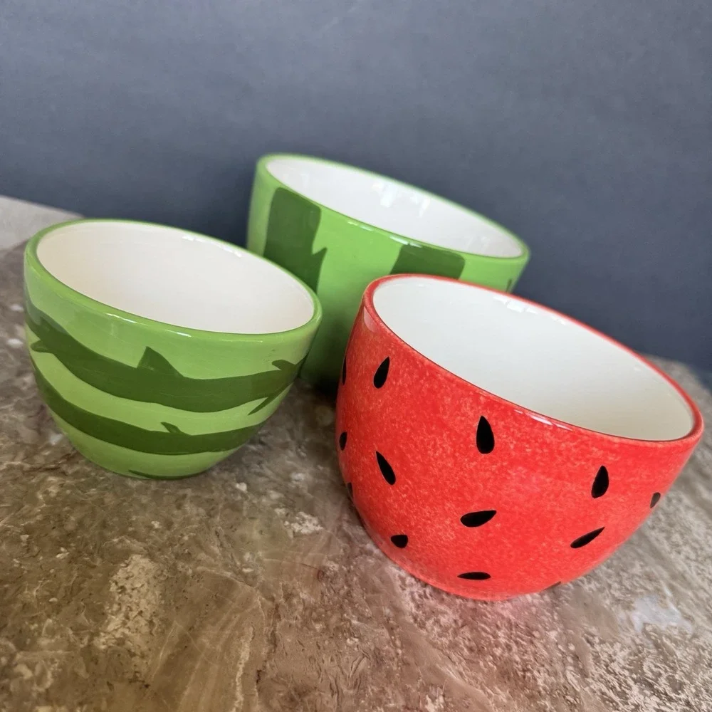 Pier 1 Watermelon Nesting Bowls ~ Set of 3 Hand Painted Earthenware